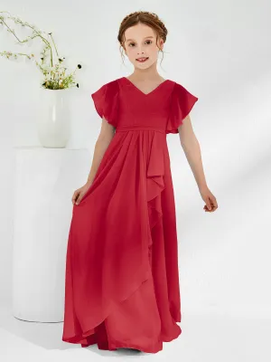 A-line Flutter Sleeves Junior Bridesmaid Dresses Burgundy