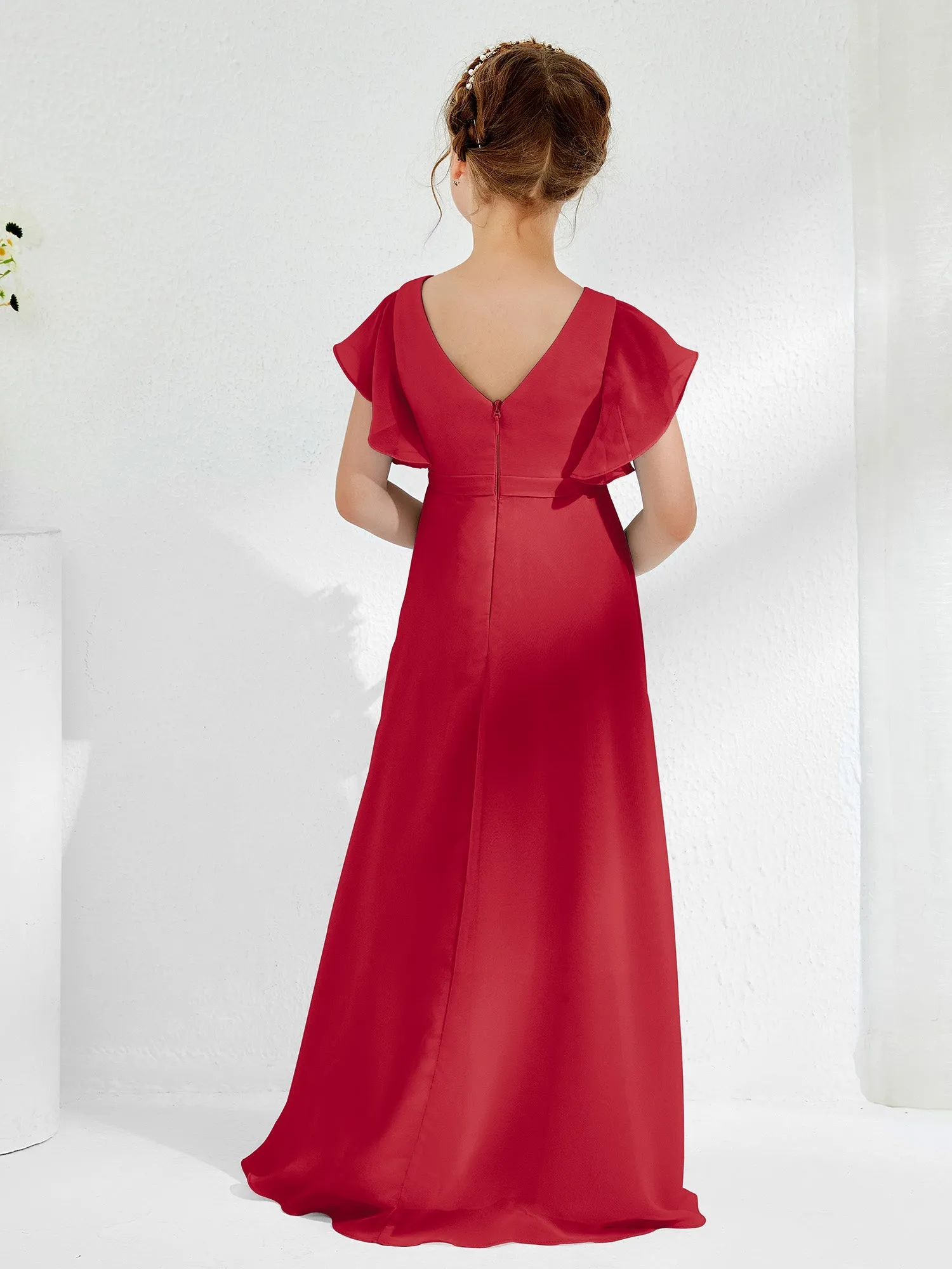 A-line Flutter Sleeves Junior Bridesmaid Dresses Burgundy