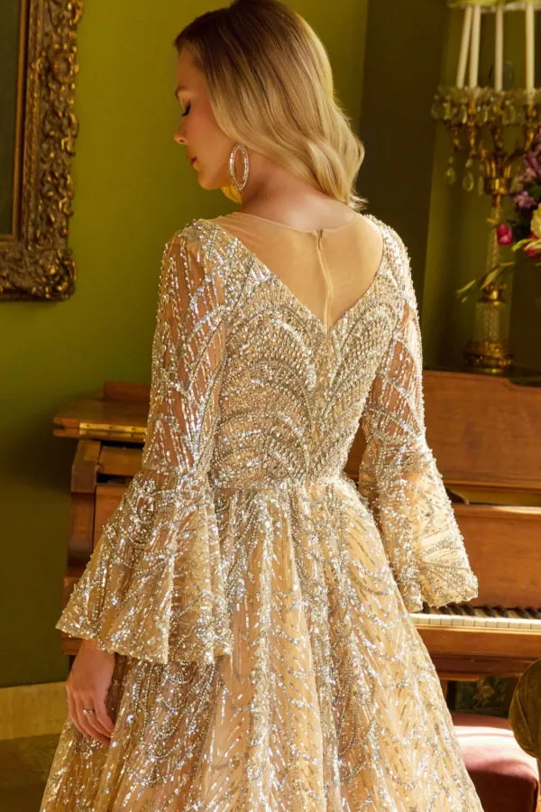 A Line Long Sleeve Sequin Formal Dress