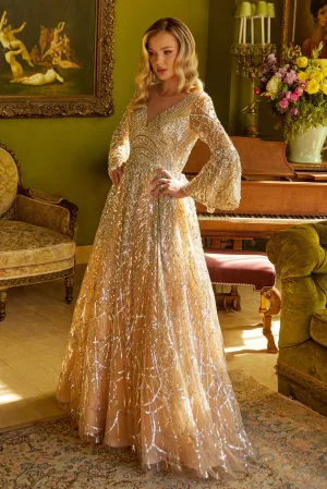 A Line Long Sleeve Sequin Formal Dress