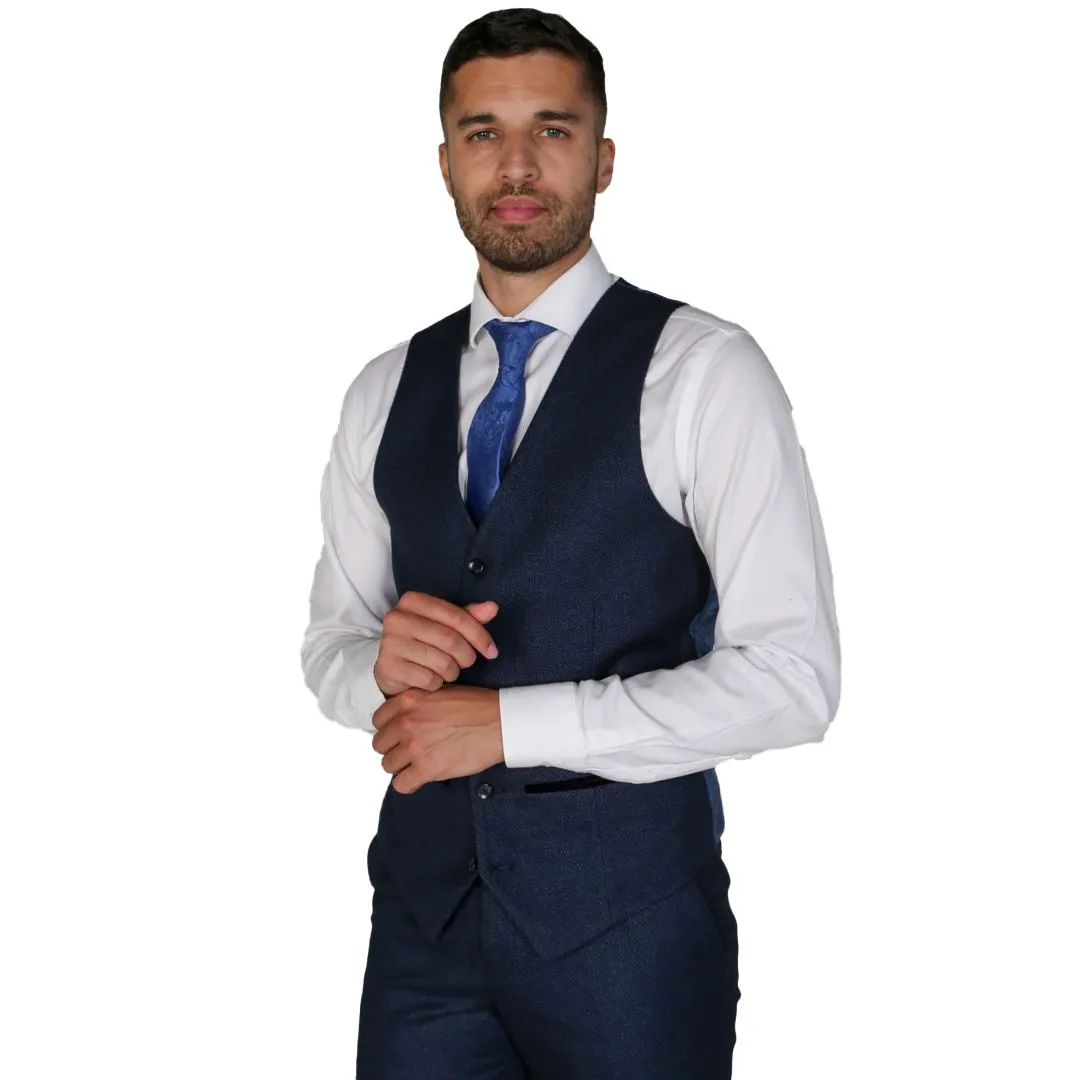 Arthur - Men's Birdseye Navy Formal Waistcoat