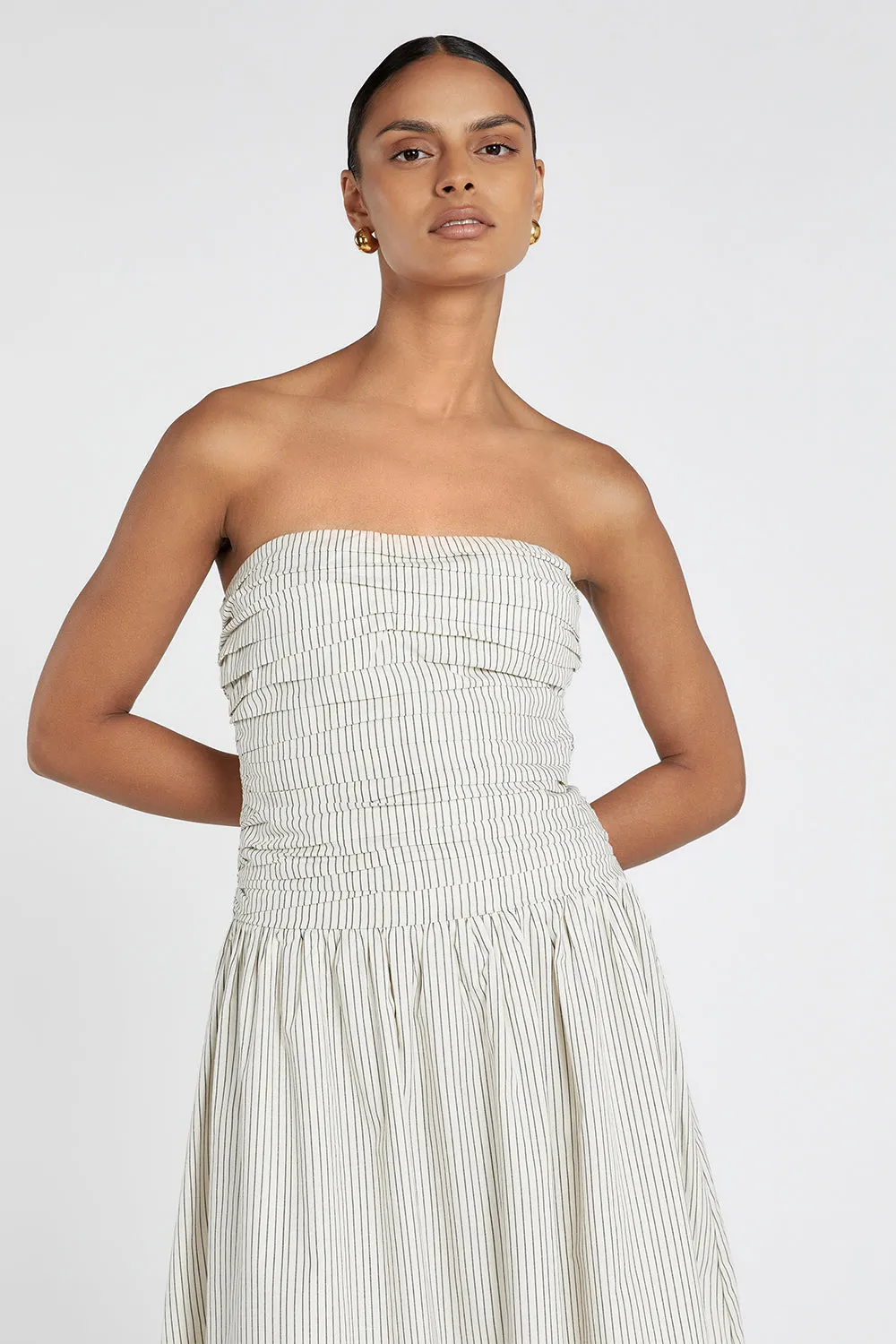 AYLA CREAM STRIPE MIDI DRESS