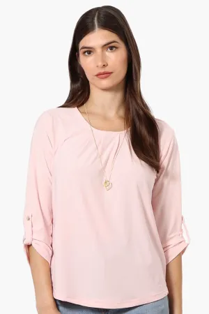 Beechers Brook Solid Roll Up Sleeve Necklace Blouse - Blush