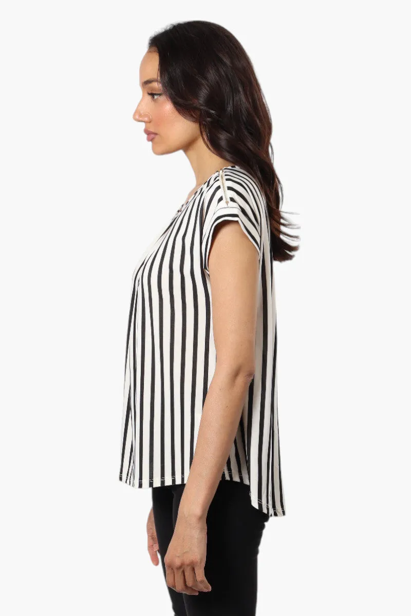 Beechers Brook Striped Cap Sleeve Blouse - White