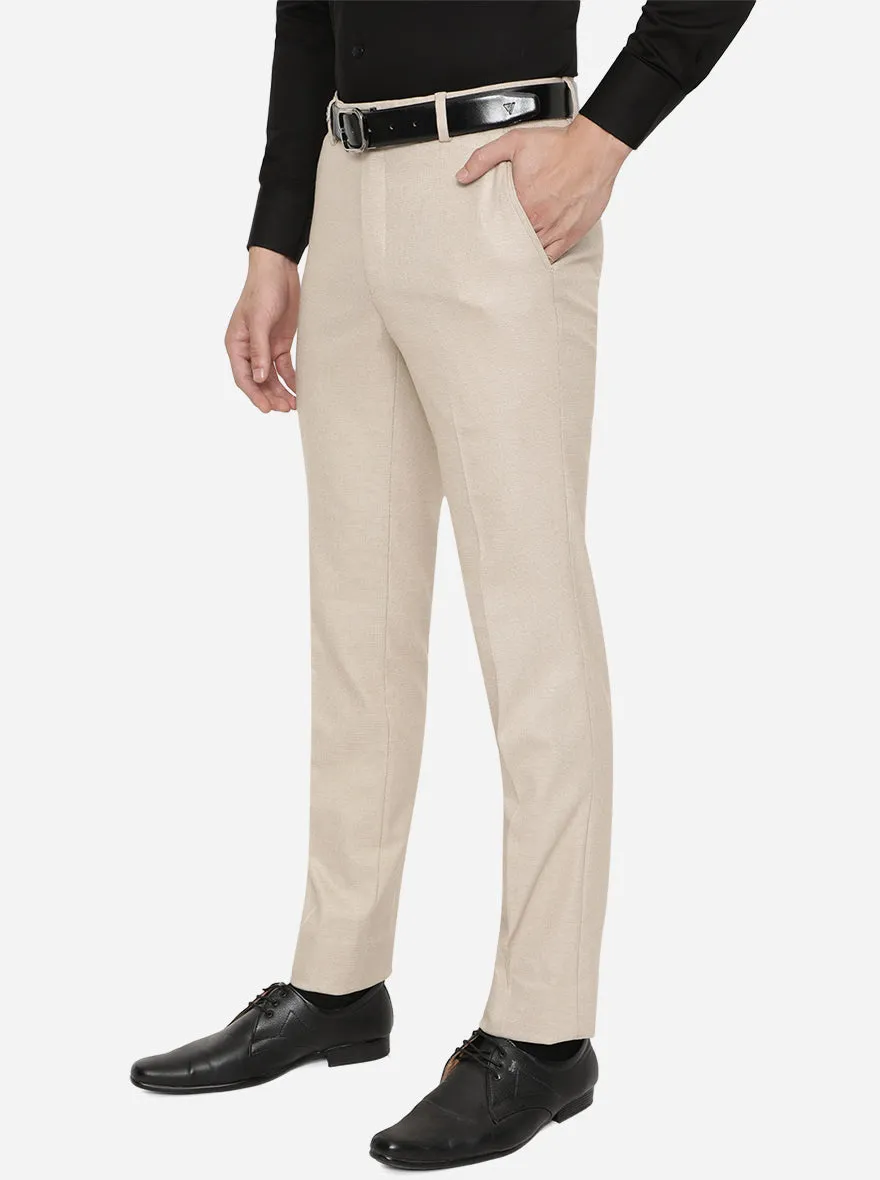 Beige Solid Slim Fit Formal Trouser | JB Studio