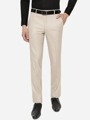 Beige Solid Slim Fit Formal Trouser | JB Studio