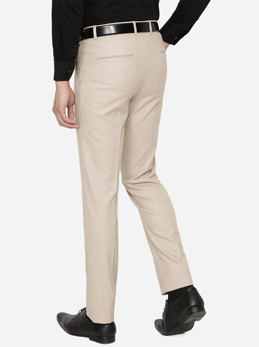 Beige Solid Slim Fit Formal Trouser | JB Studio