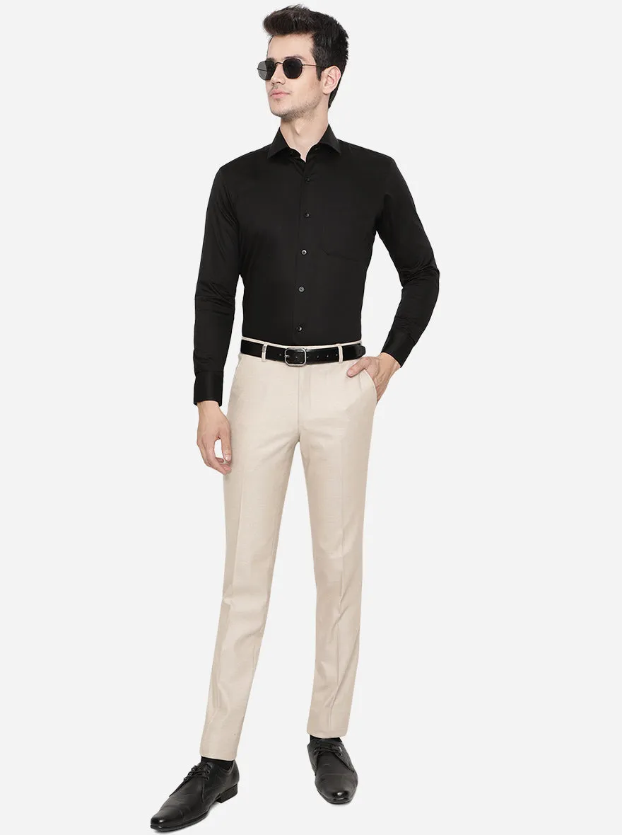 Beige Solid Slim Fit Formal Trouser | JB Studio