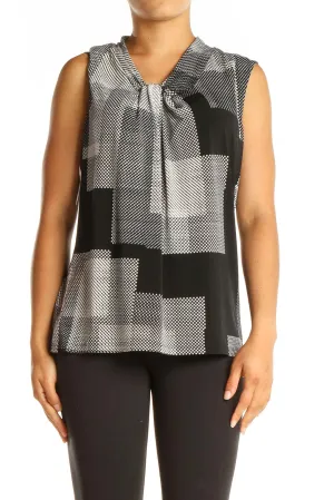 Black Gray Printed Chic Blouse