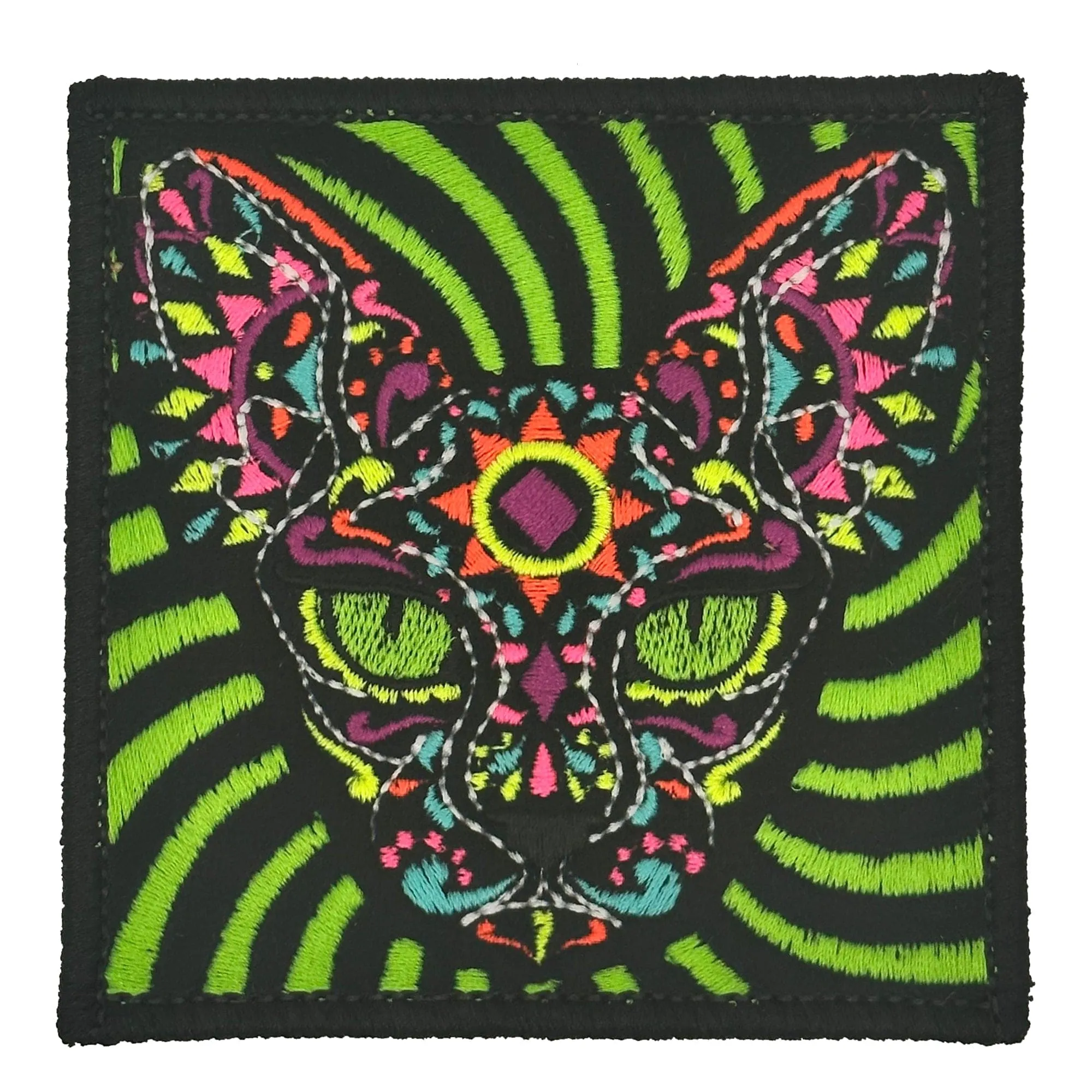 Blacklight Cat Velvet Patch - Amp Up Your Wardrobe with an Trippy, Eye-Catching Fluorescent Thread Magic