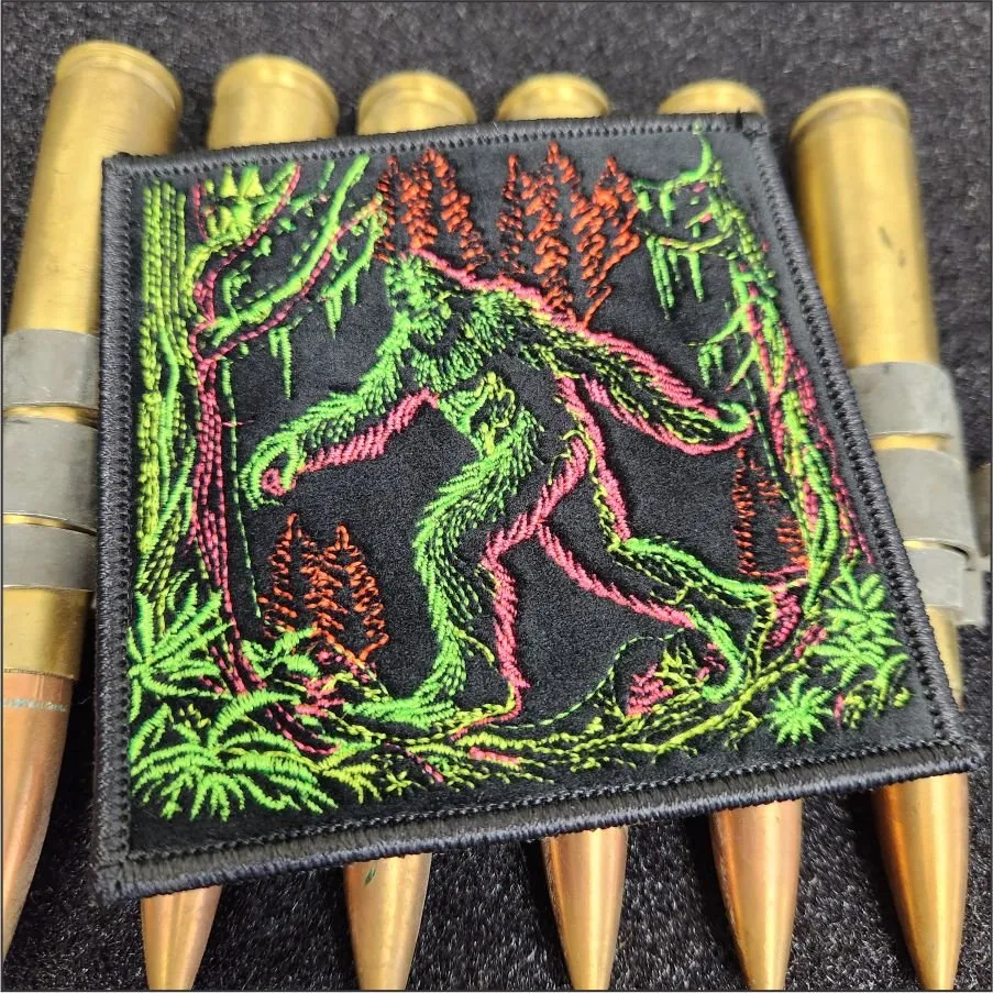 Blacklight Sasquatch Velvet Patch - Amp Up Your Wardrobe with an Trippy, Eye-Catching Fluorescent Thread Magic  - 4"