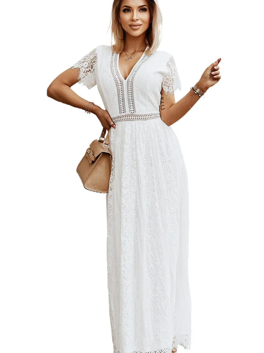 Blue White Lace Dream Maxi Dress