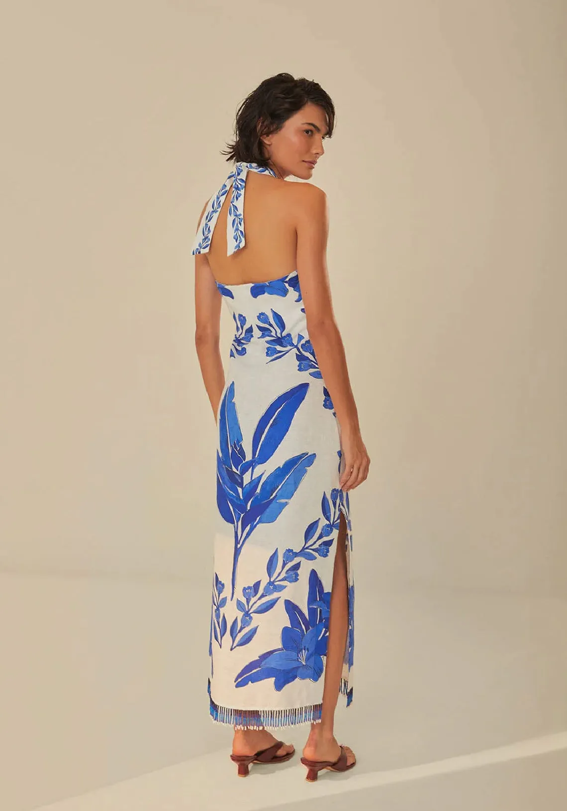 BLUE YARD OFF-WHITE SLEEVELESS MAXI DRESS