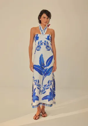 BLUE YARD OFF-WHITE SLEEVELESS MAXI DRESS