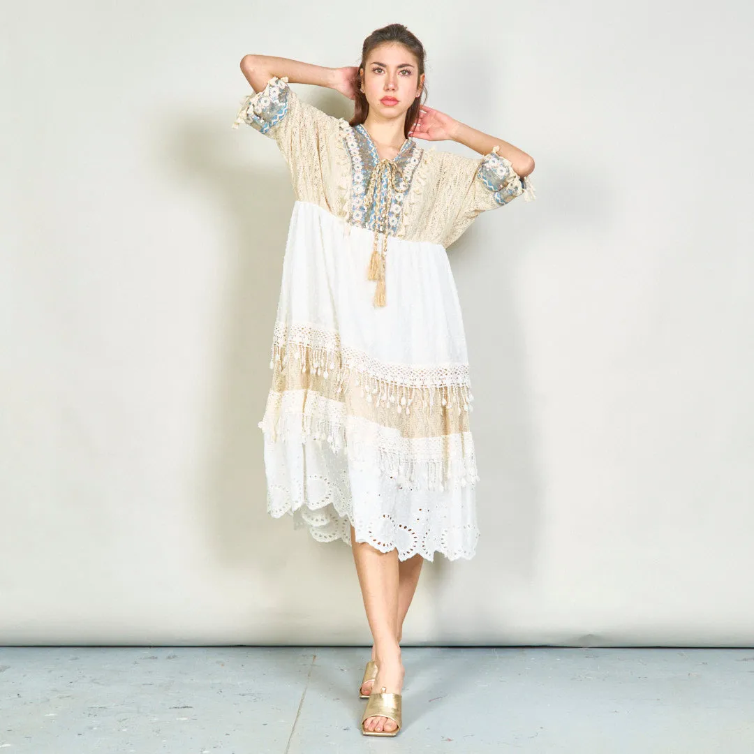 Boho lace oversize midi dress with tassels wholesale