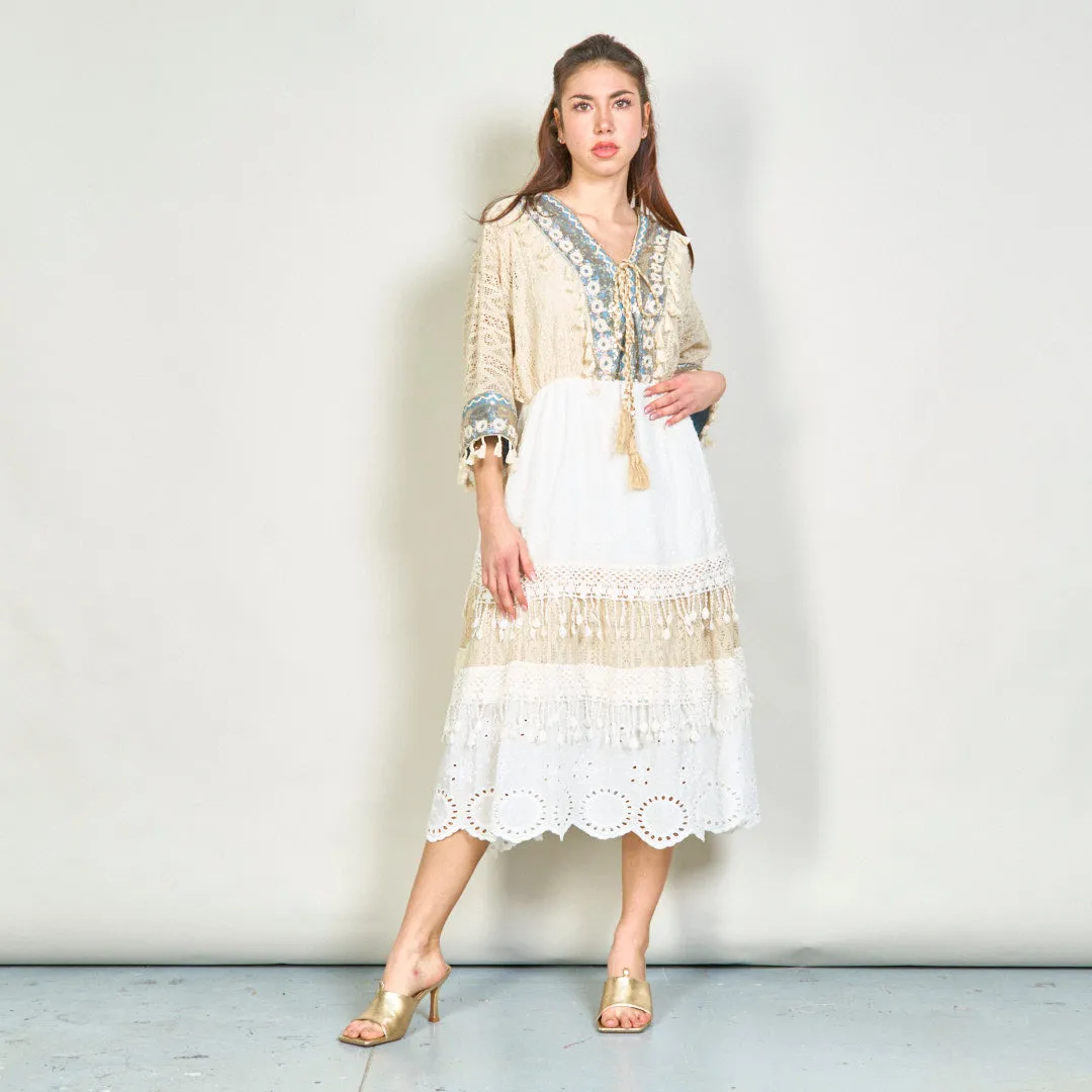 Boho lace oversize midi dress with tassels wholesale