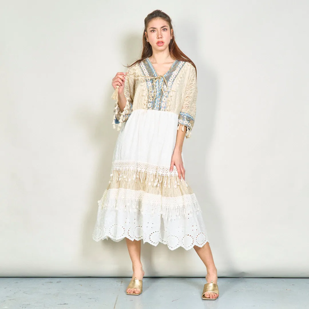 Boho lace oversize midi dress with tassels wholesale