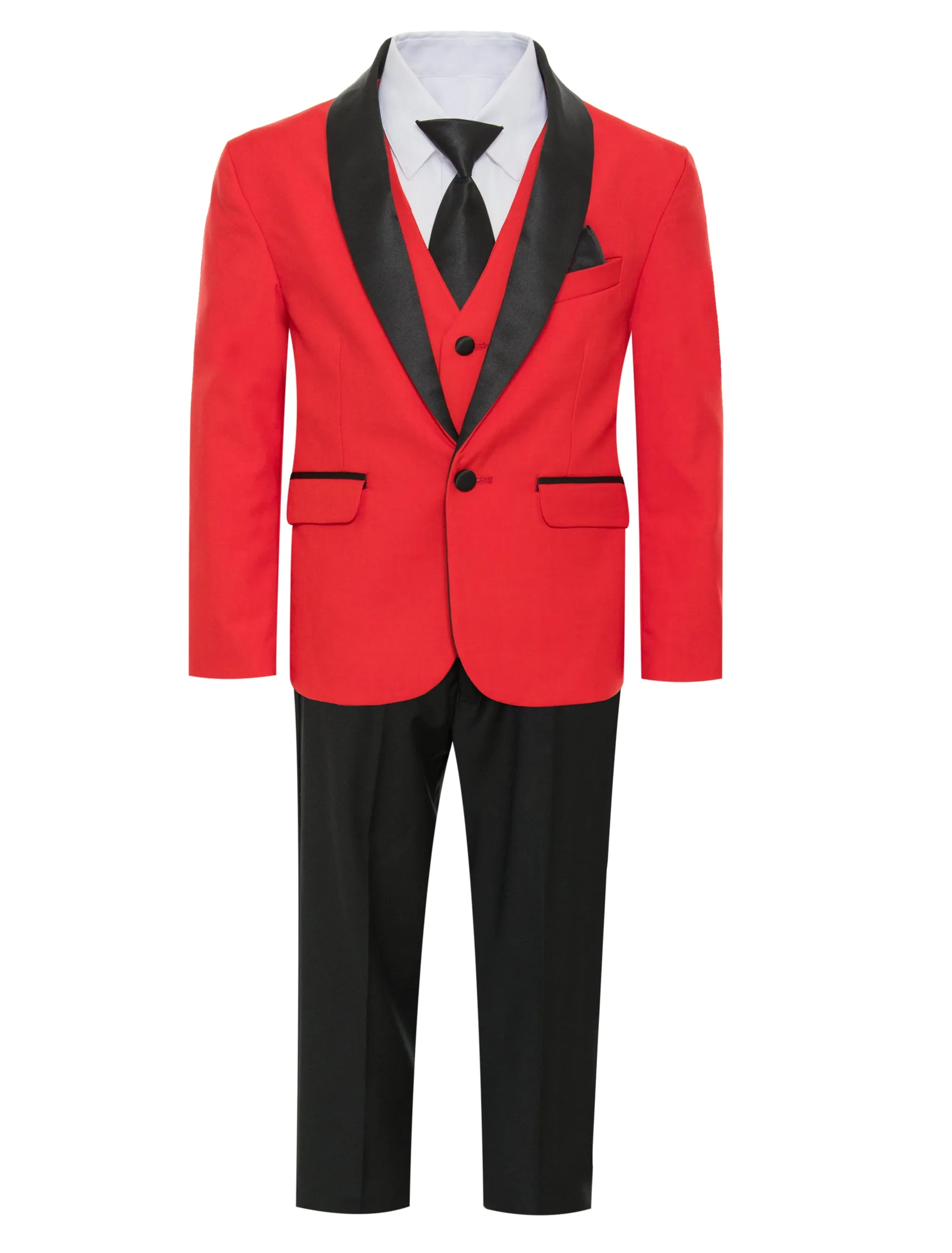 Boys Red & Black Shawl Tuxedo Suit