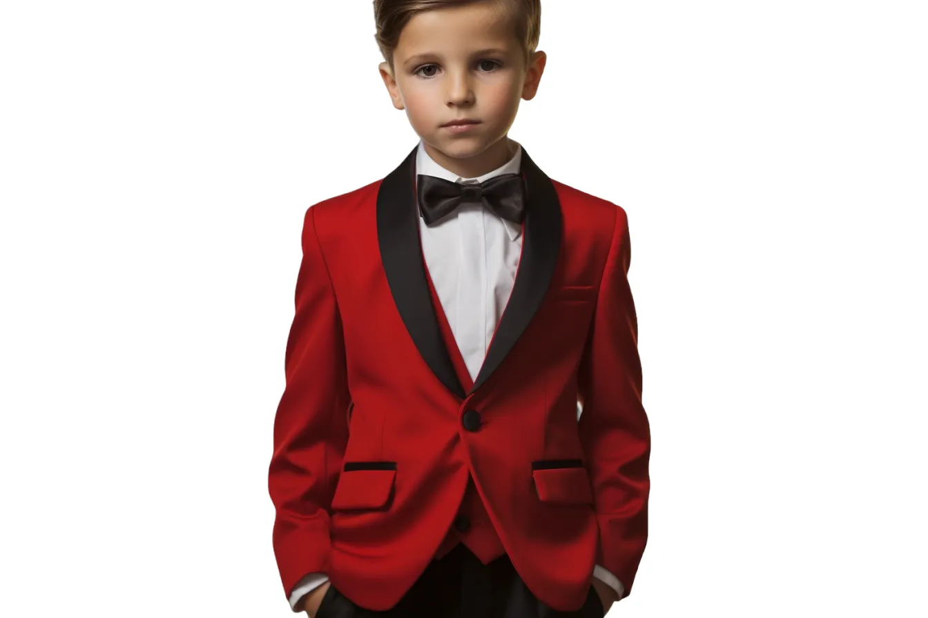 Boys Red & Black Shawl Tuxedo Suit