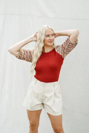 Brick Tweed Puff Sleeve Top