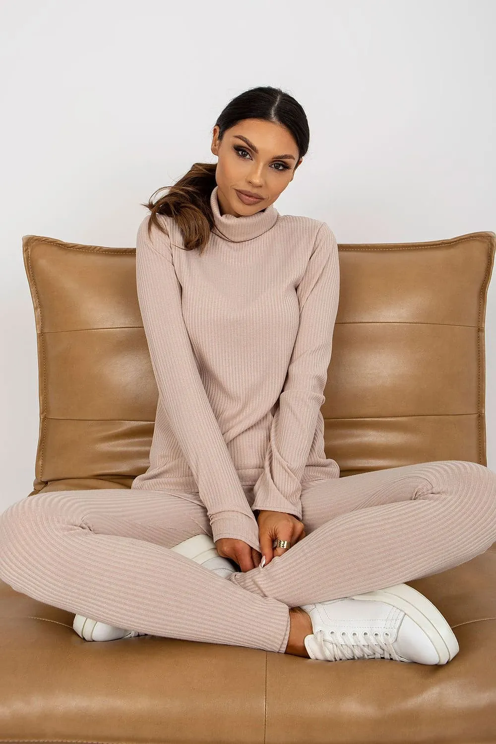 Chic Ribbed Turtleneck Long Sleeve Blouse for Women