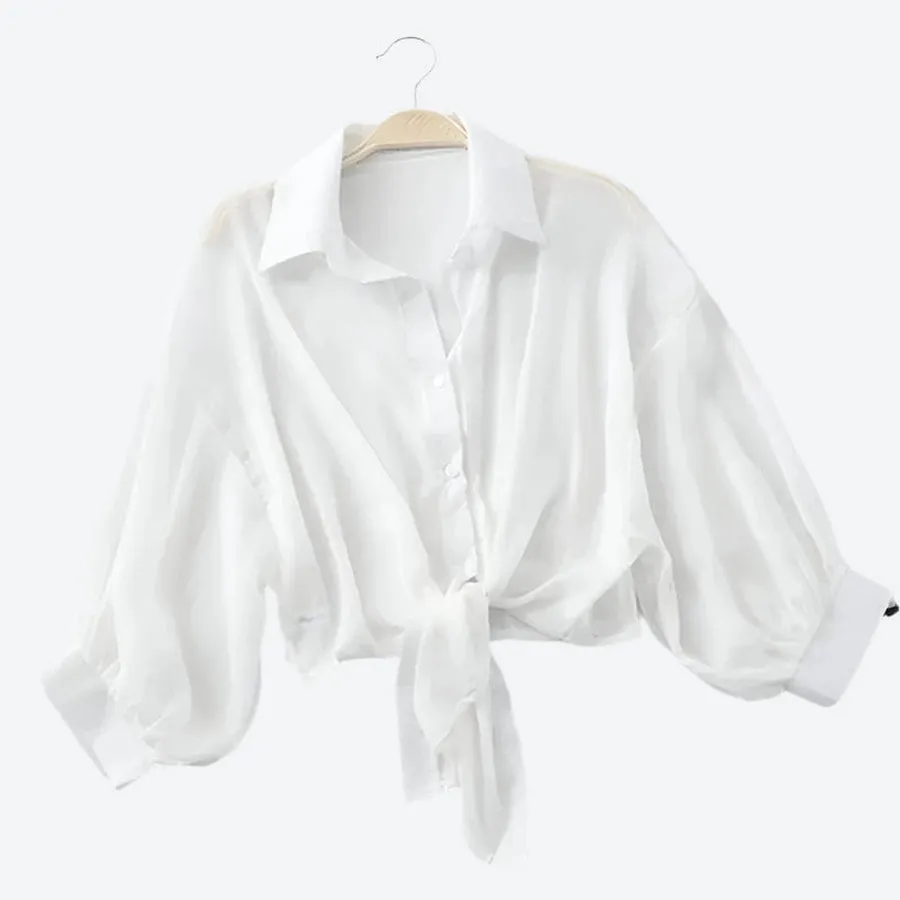 Chic Tie-Front Puff Sleeve Blouses