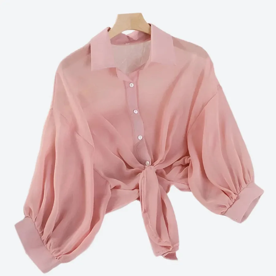 Chic Tie-Front Puff Sleeve Blouses