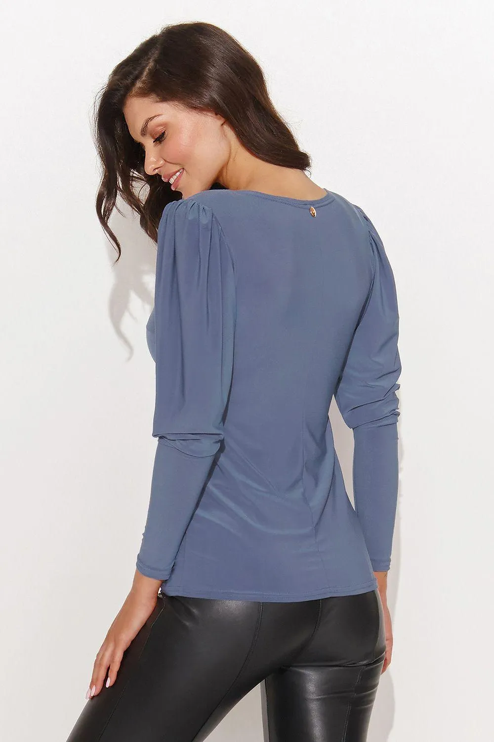 Chic V-Neck Blouse with Metal Plate Accent for Fashion-Forward Women