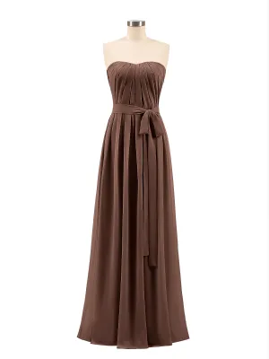 Chiffon Strapless Bridesmaid Gown with Sash-Chocolate Plus Size