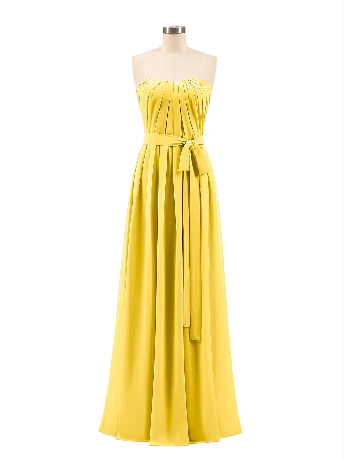 Chiffon Strapless Bridesmaid Gown with Sash-Marigold Plus Size