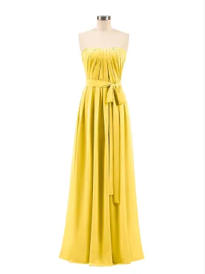 Chiffon Strapless Bridesmaid Gown with Sash-Marigold Plus Size