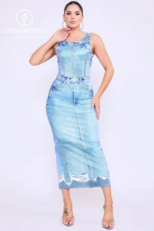 Denim Print Midi Dress