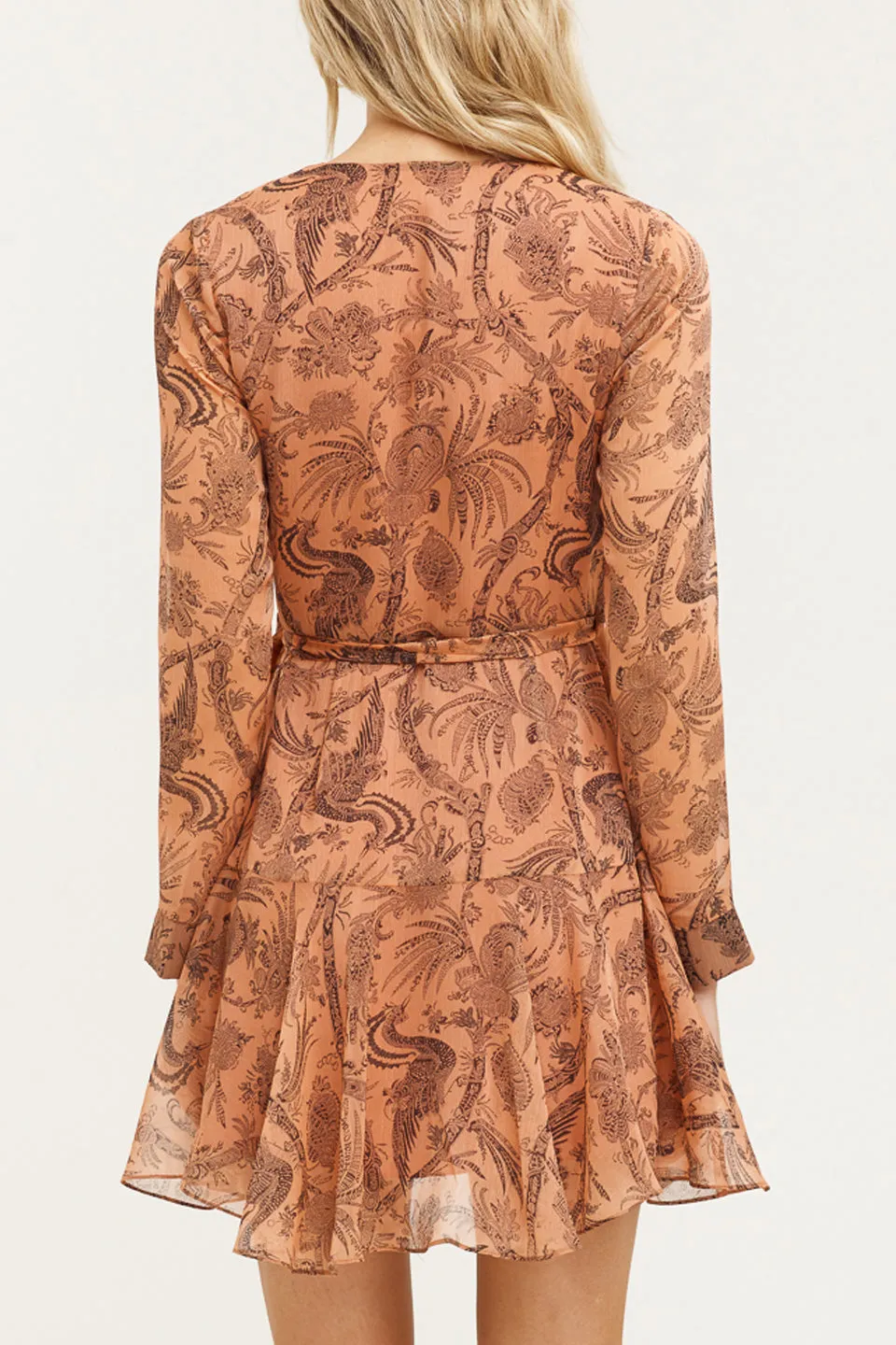 Desert Lily Print LS Wrap Dusky Rose Mini Dress