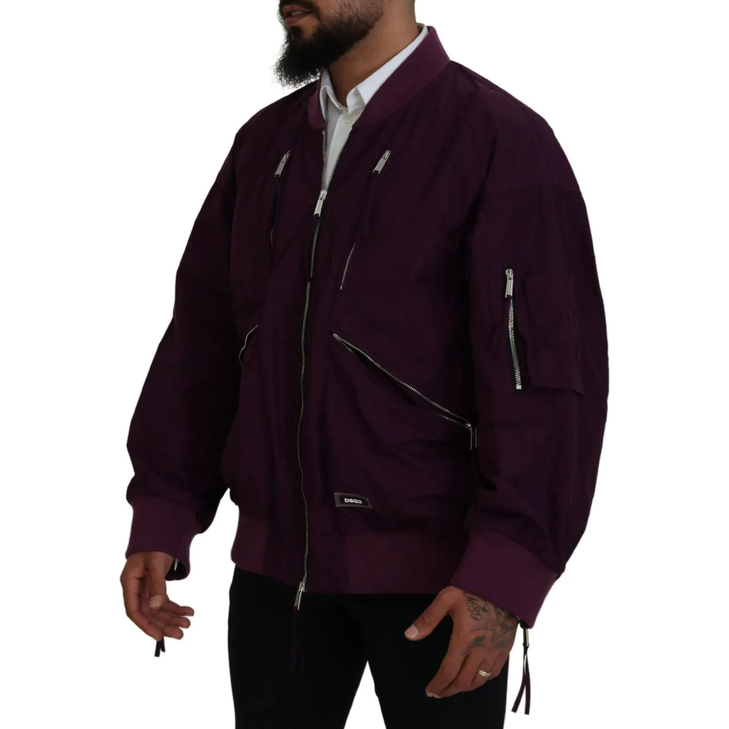 Dsquared² Purple Polyester Full Zipper Bomber Jacket