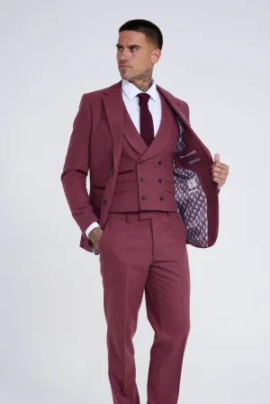 Eton Wool Tweed Three Piece Slim Fit Suit in Winter Berry