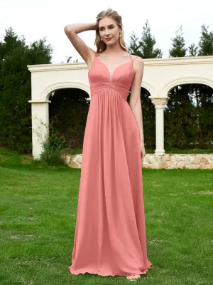 Floor Length V Neck Chiffon Bridesmaid Gown Sunset Plus Size