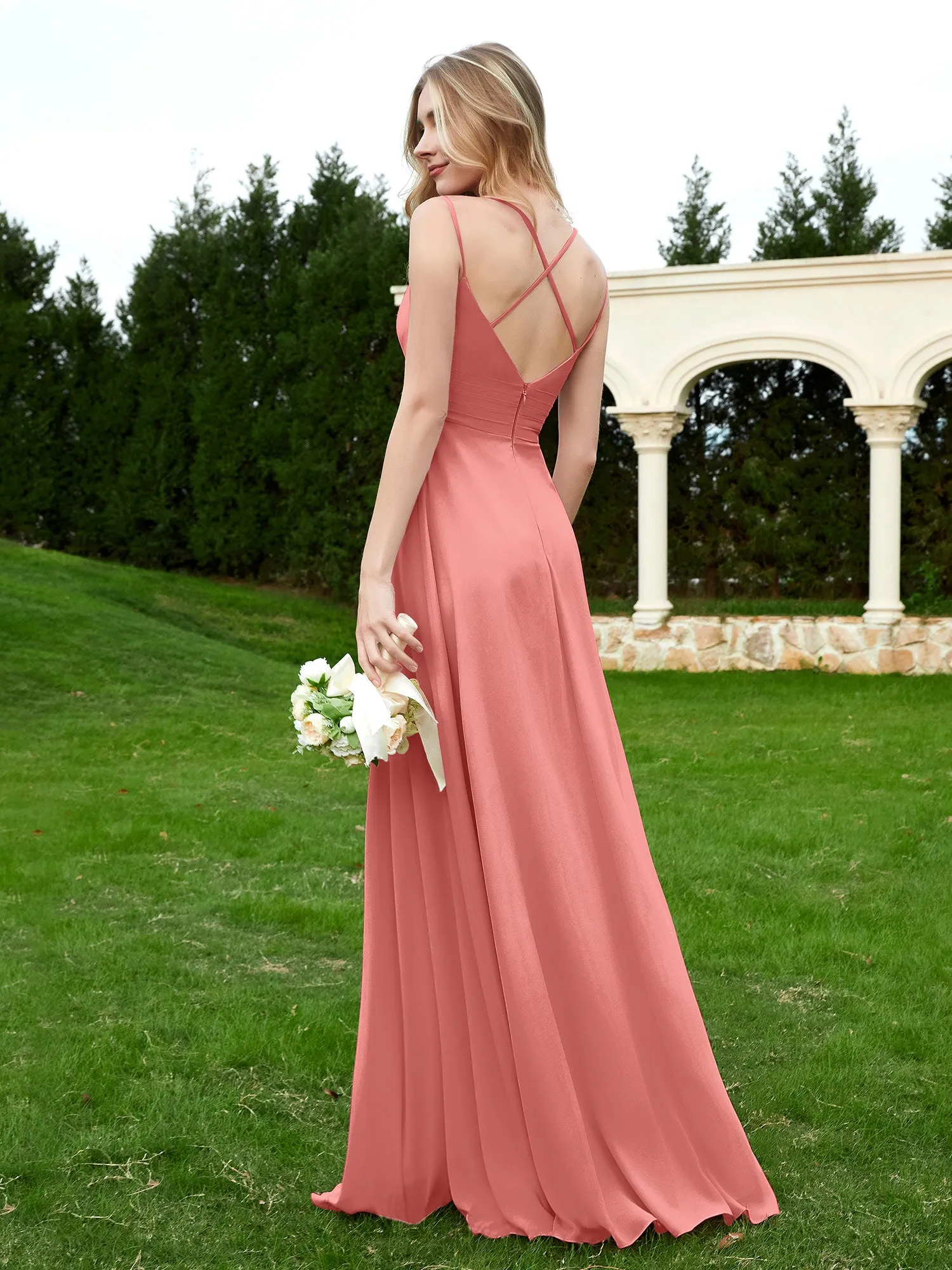 Floor Length V Neck Chiffon Bridesmaid Gown Sunset Plus Size