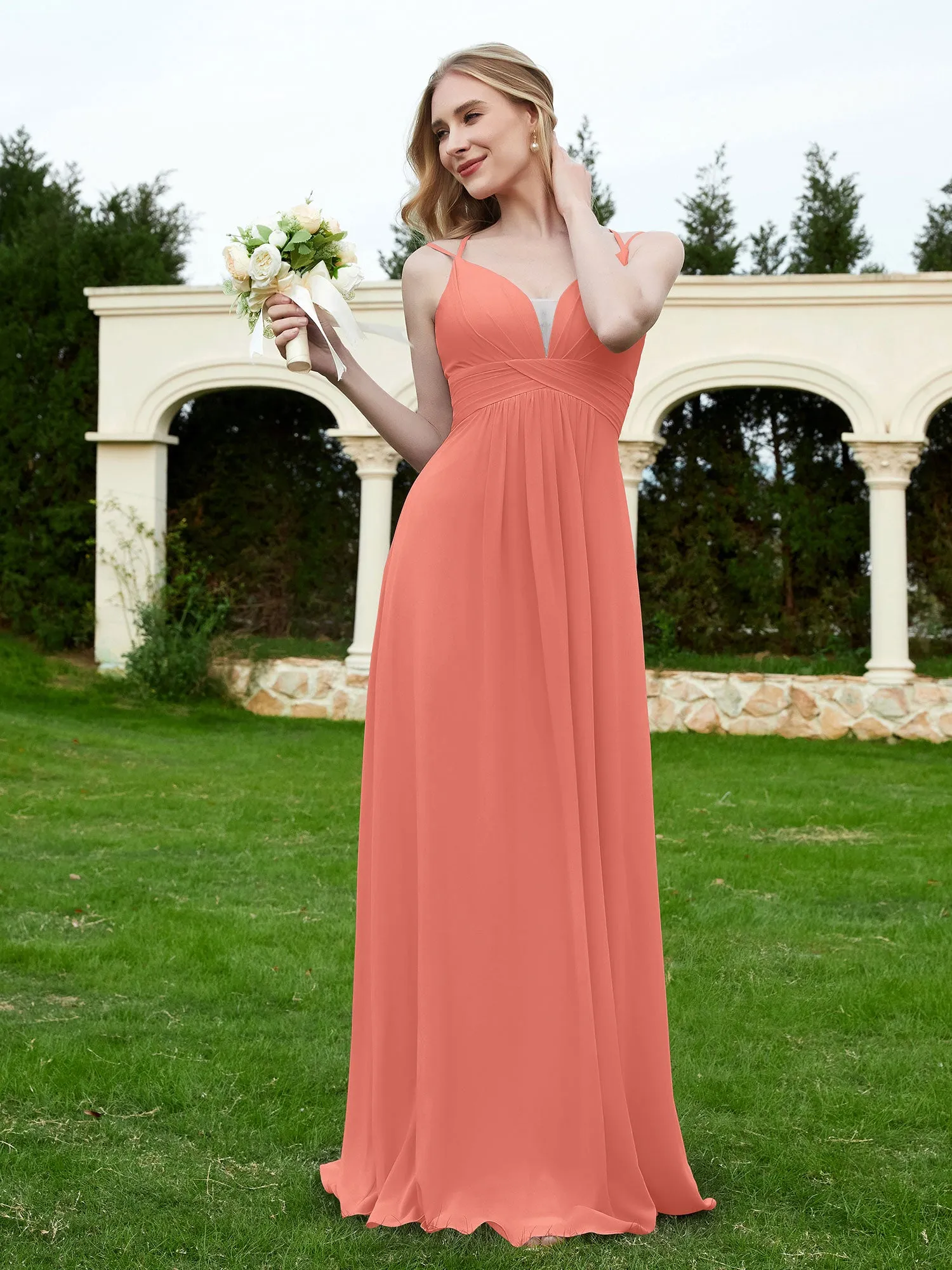 Floor Length V Neck Chiffon Bridesmaid Gown Sunset Plus Size