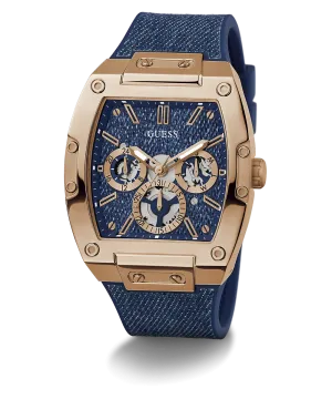 GUESS Mens Blue Rose Gold Tone Multi-function Watch