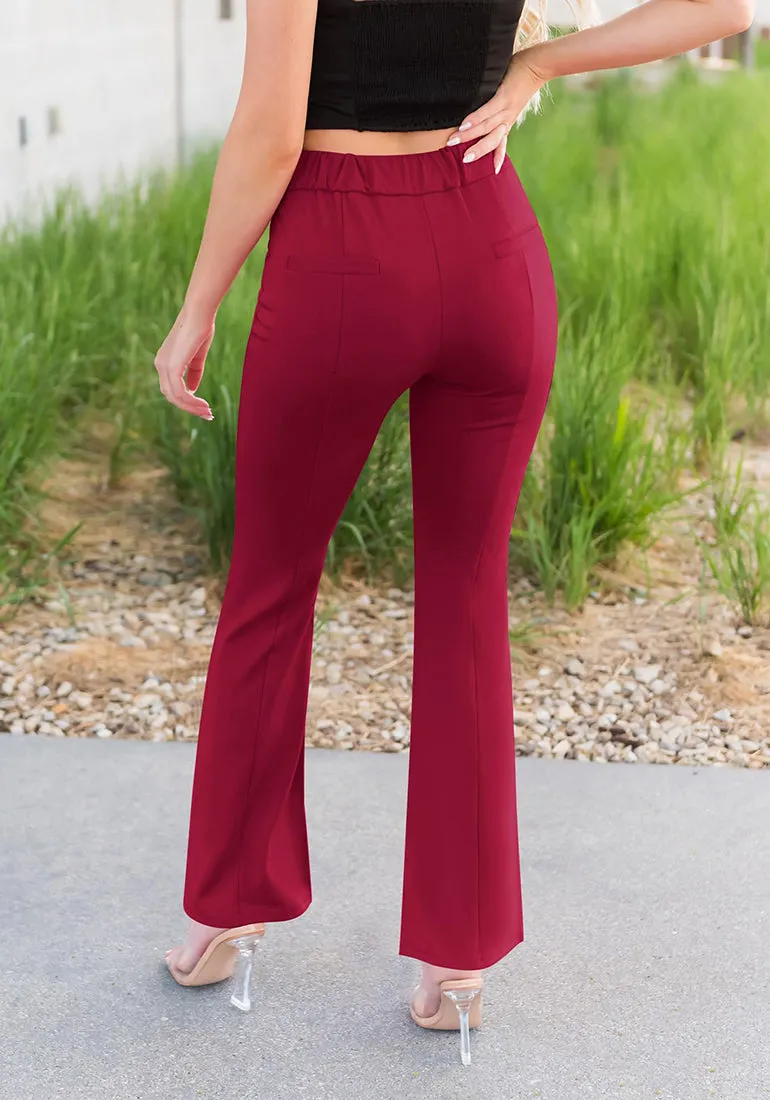 Haute Red Women's Business Wide Leg Pants Dress Flare Split Hem Slacks