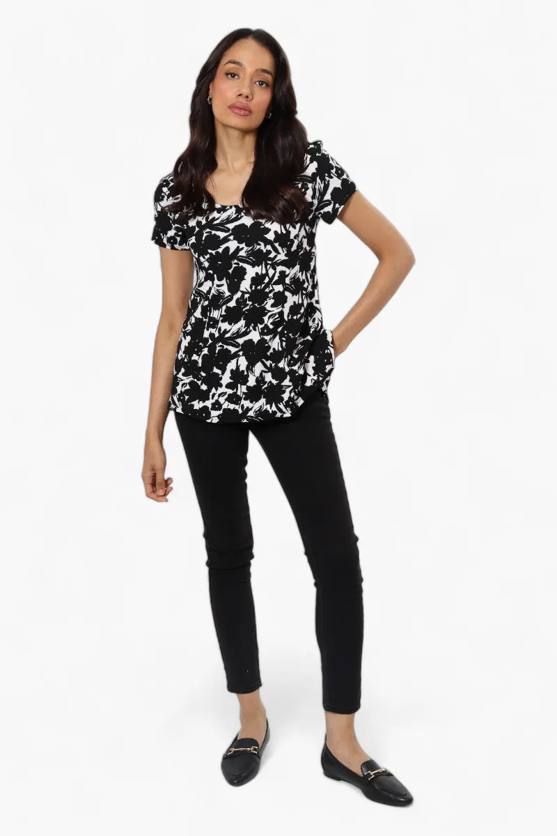 Impress Floral High Low Cap Sleeve Blouse - Black