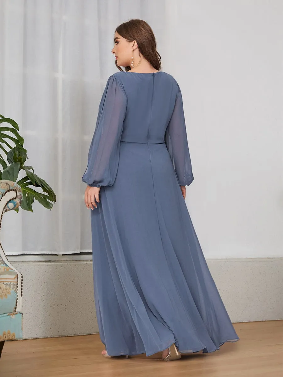 Iris | Elegant Chiffon V-Neckline Long Sleeve Wedding Guest Dress