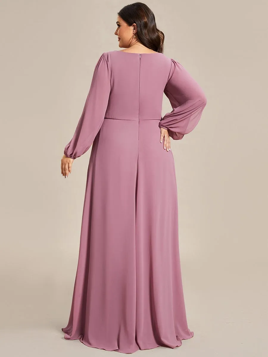 Iris | Elegant Chiffon V-Neckline Long Sleeve Wedding Guest Dress