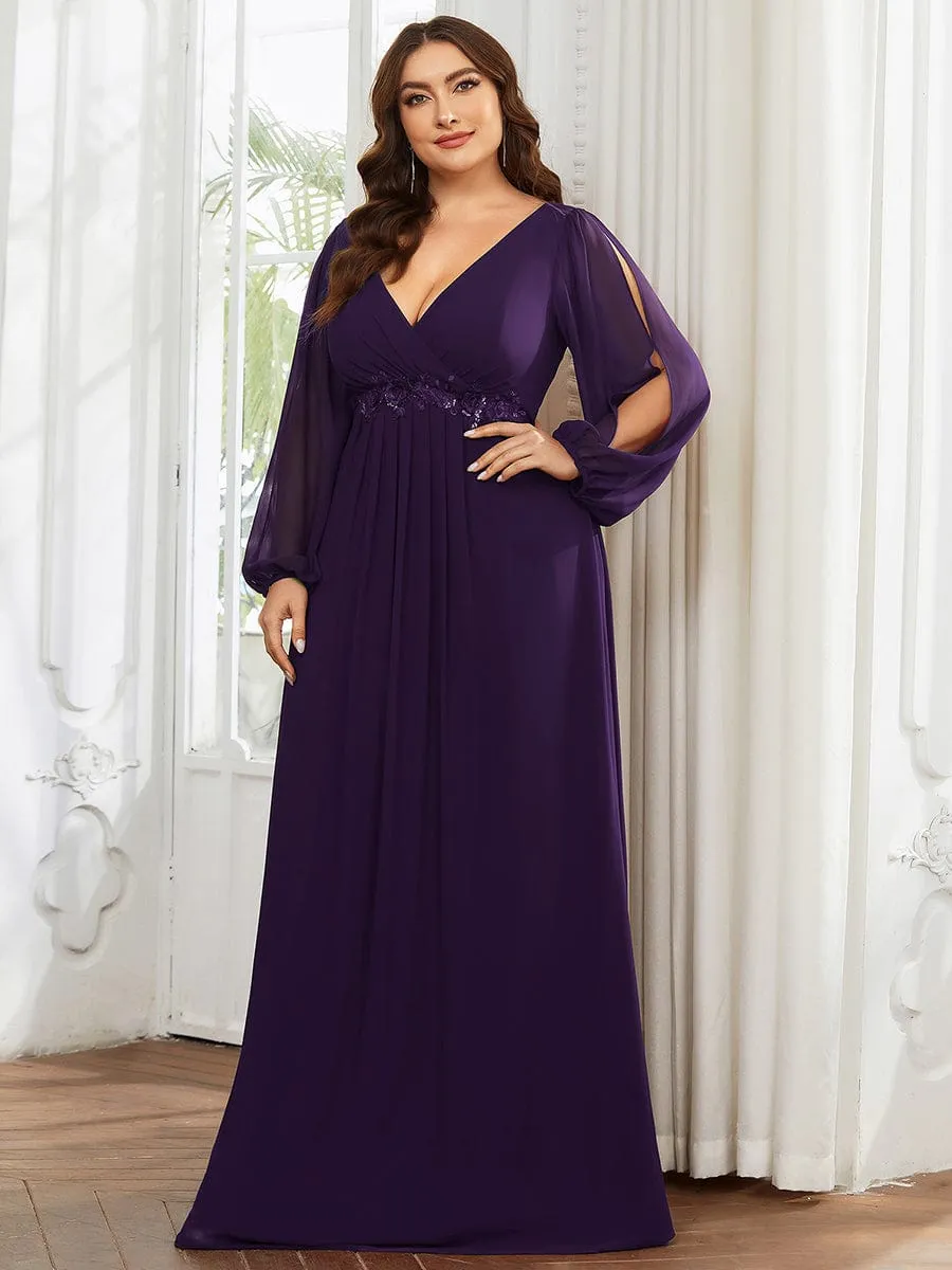 Iris | Elegant Chiffon V-Neckline Long Sleeve Wedding Guest Dress