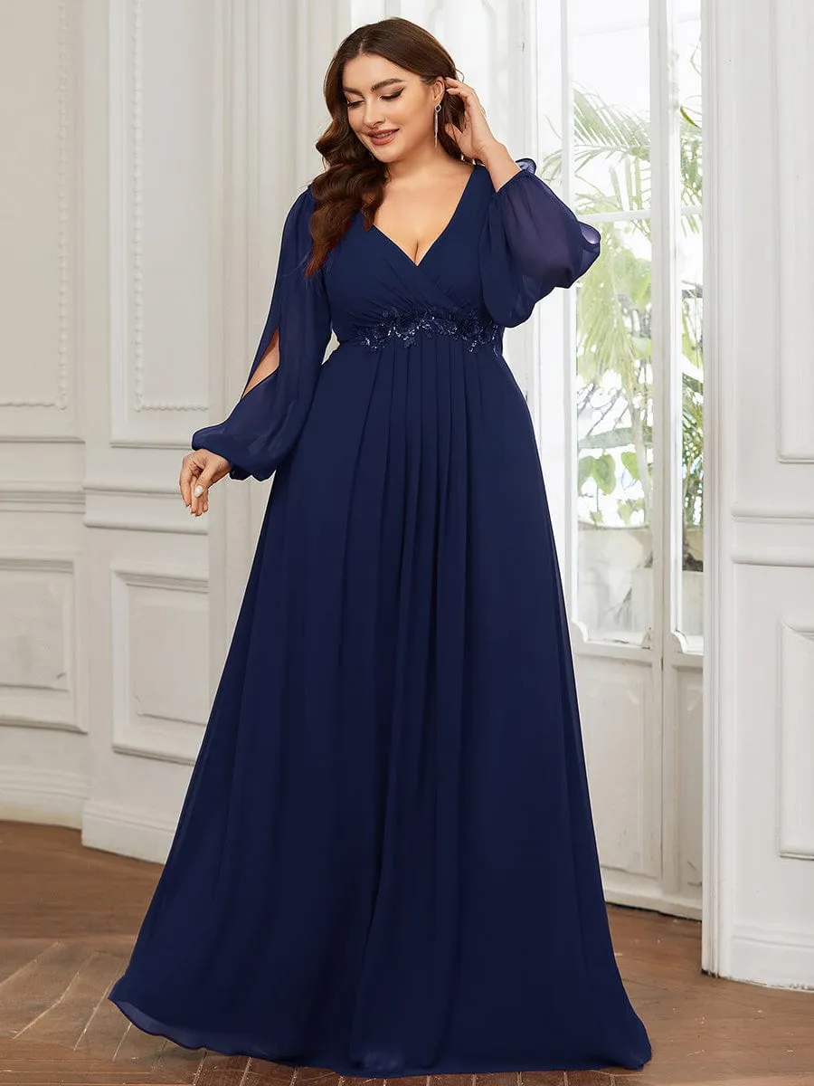 Iris | Elegant Chiffon V-Neckline Long Sleeve Wedding Guest Dress