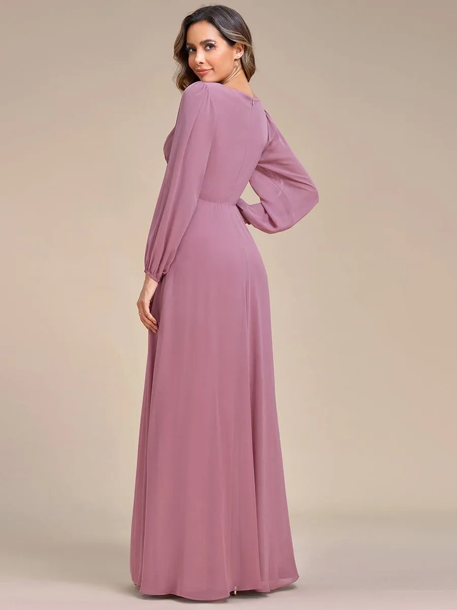 Iris | Elegant Chiffon V-Neckline Long Sleeve Wedding Guest Dress