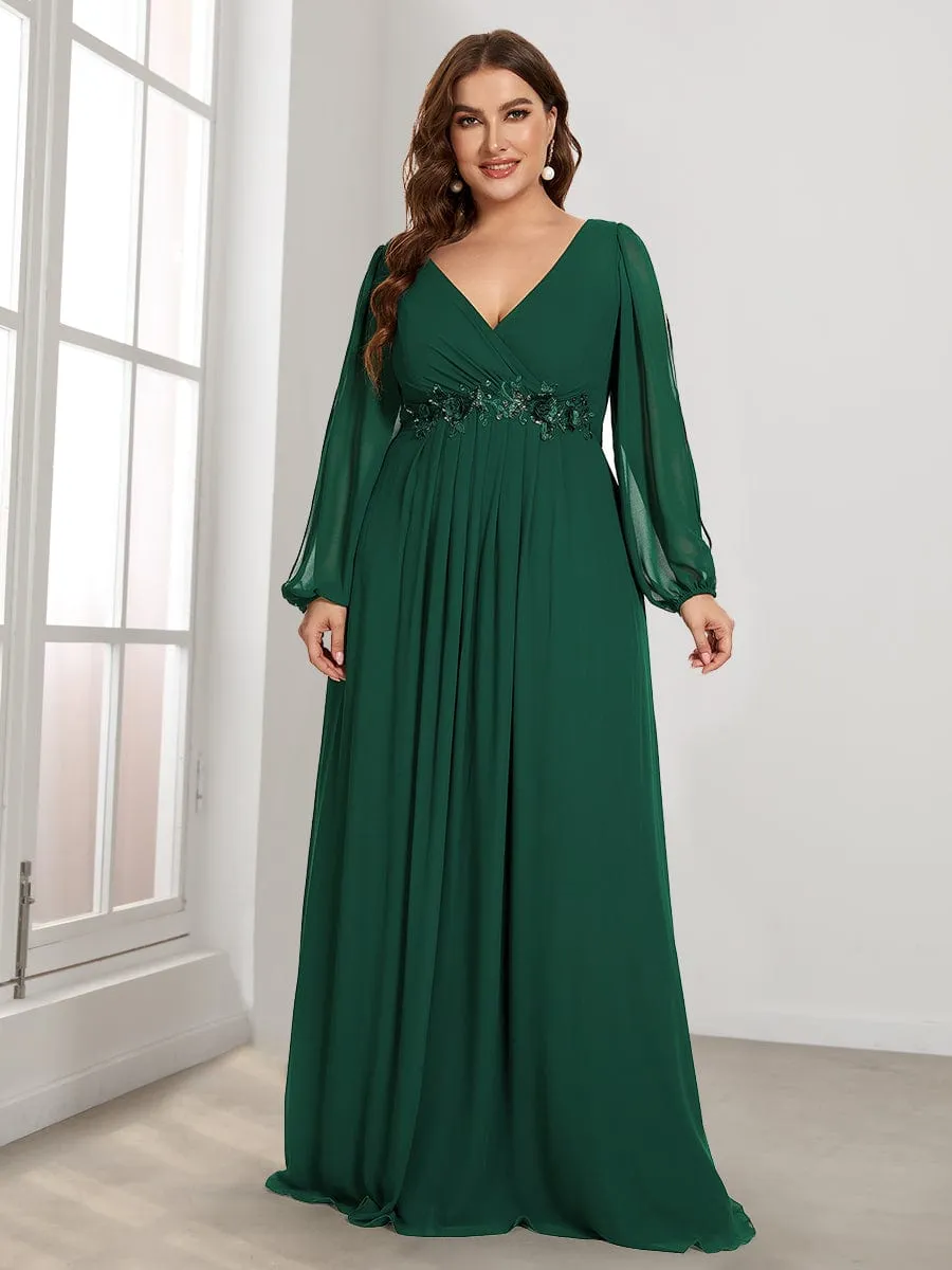 Iris | Elegant Chiffon V-Neckline Long Sleeve Wedding Guest Dress