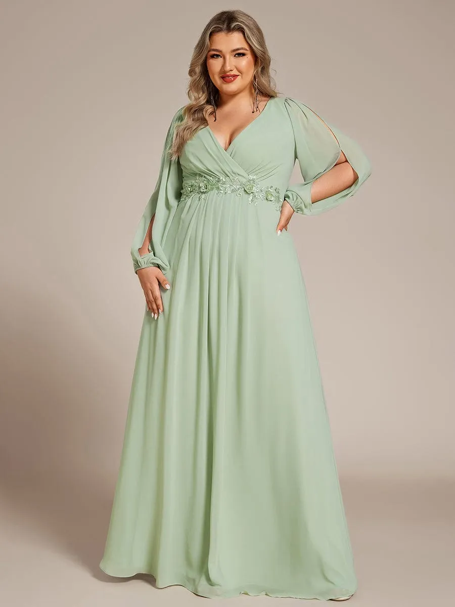 Iris | Elegant Chiffon V-Neckline Long Sleeve Wedding Guest Dress