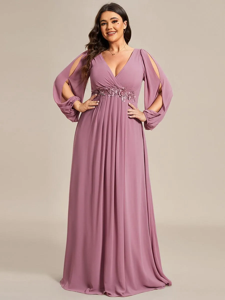 Iris | Elegant Chiffon V-Neckline Long Sleeve Wedding Guest Dress