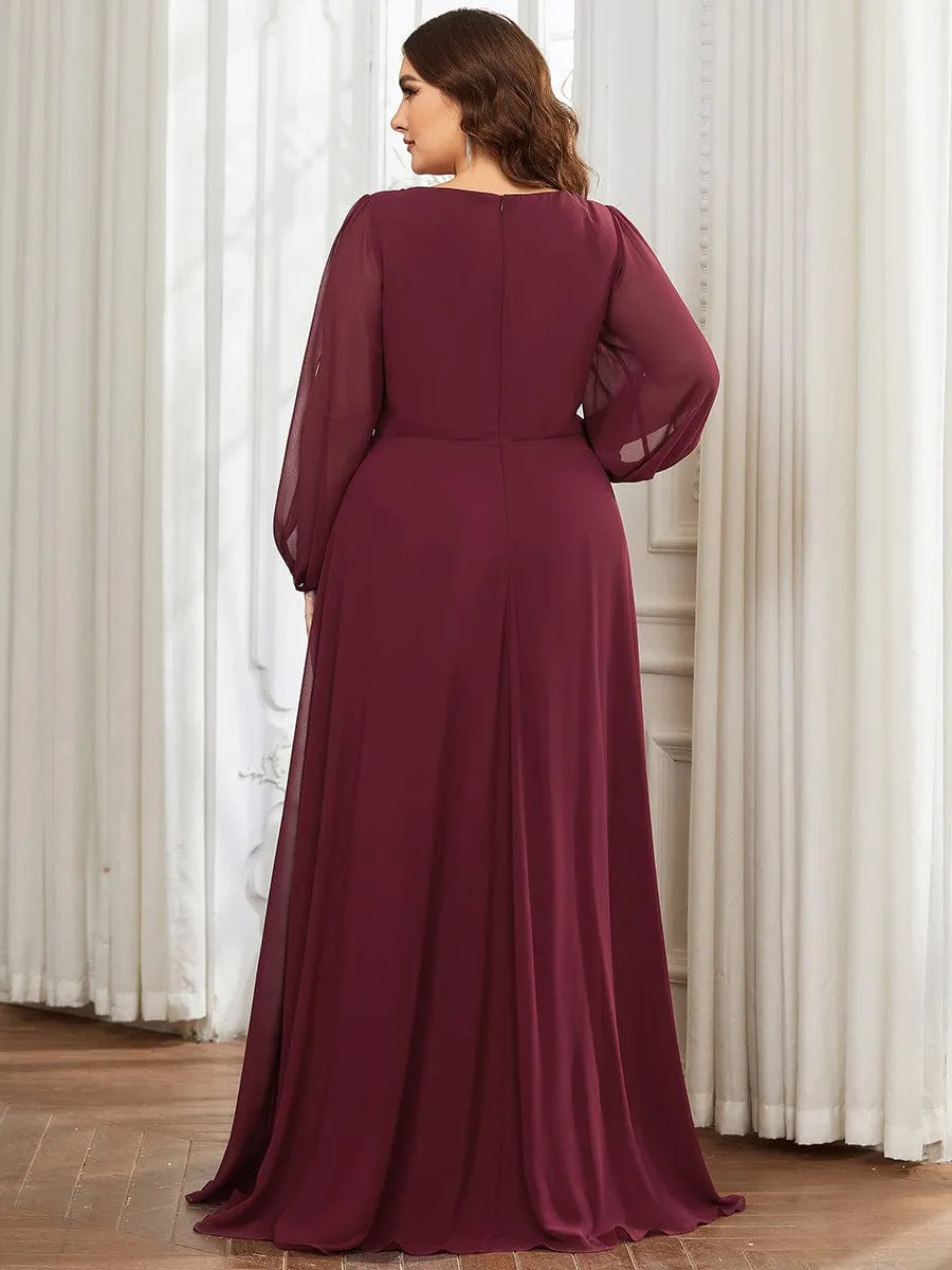 Iris | Elegant Chiffon V-Neckline Long Sleeve Wedding Guest Dress